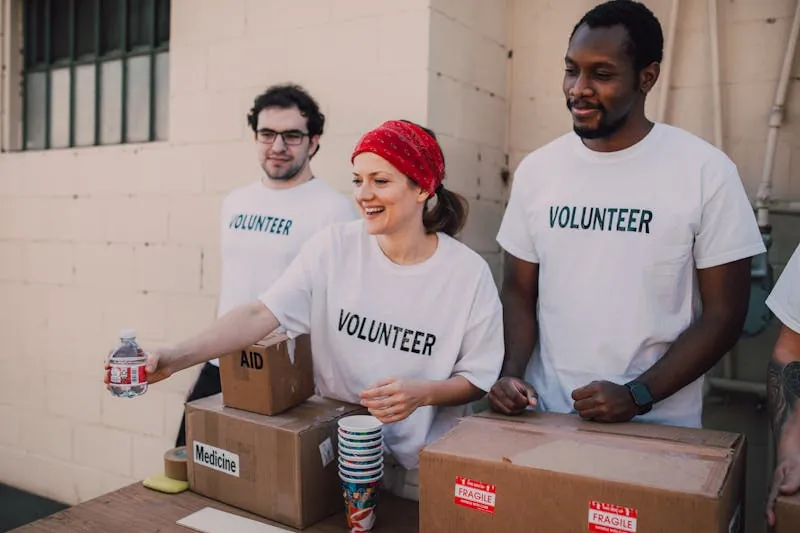 Volunteers handing out relief supplies